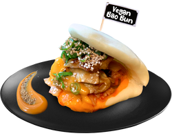 Vegan Bao Gun Recipe With Vegan Kimchi, Vegan Chicken Meat and Sauces