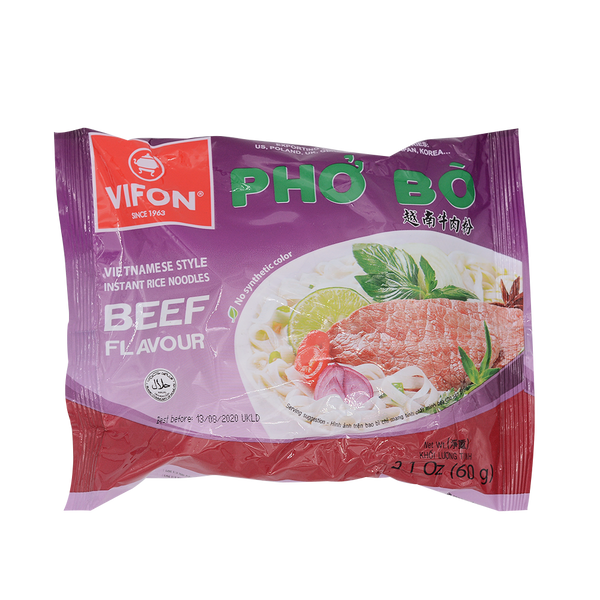 Vifon Rice Noodle Beef Flavour Bag 60g - Pho Bo (Case 30) Box