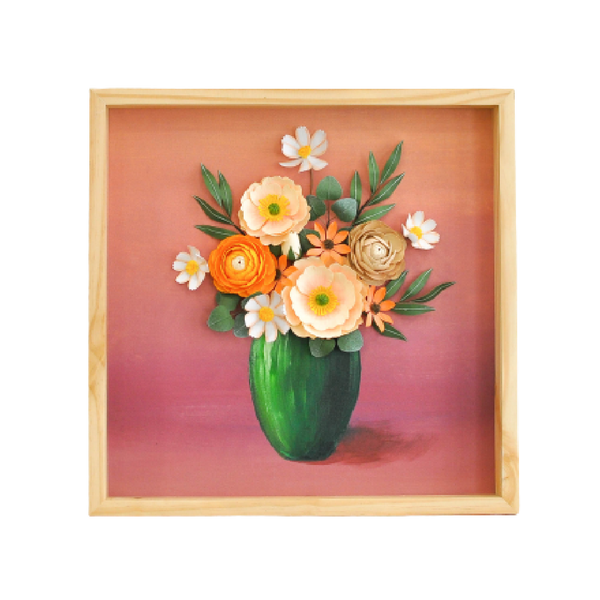 Paper Flowers Shadow Box 40x40 - Spring Vase (Acrylic-Painting) - Longdan Official