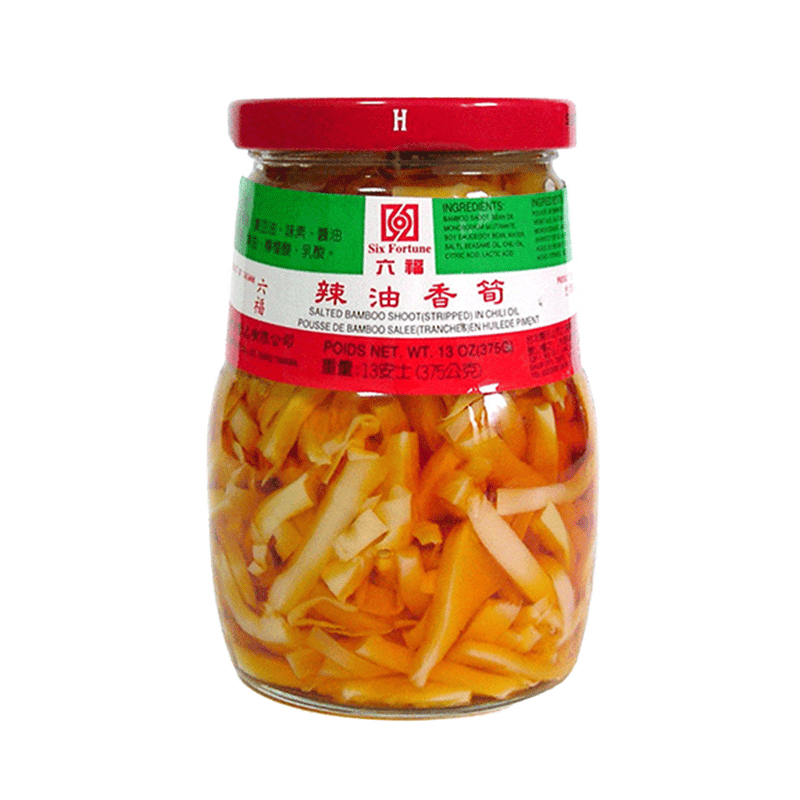 SIX FORTUNE Salted Bamboo Strips In Chilli Oil 375g