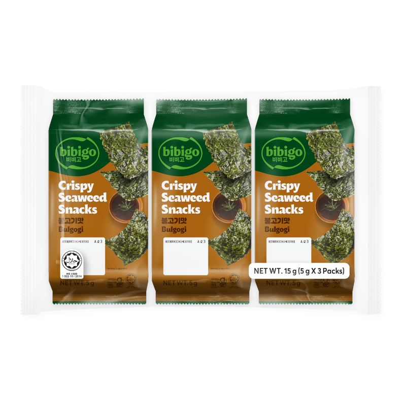 CJ BIBIGO Camilan Rumput Laut Renyah Rasa BBQ (3pcs) 15g (Kotak 12)
