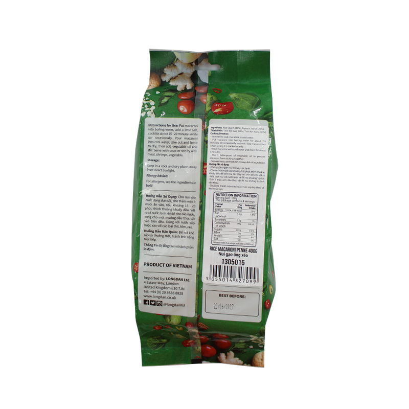 Longdan Rice Macaroni Penne 400g