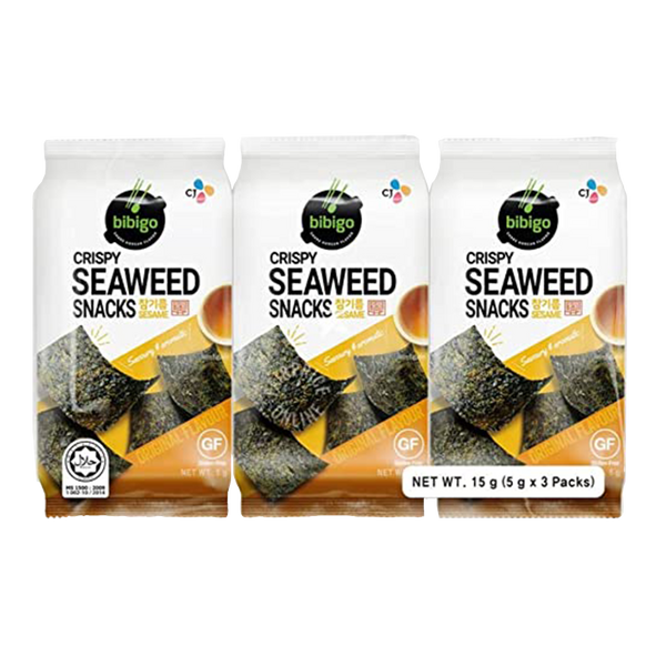 CJ BIBIGO Crispy Seaweed Snacks Original Flavour (3pcs) 15g (Case 12) - Longdan Official