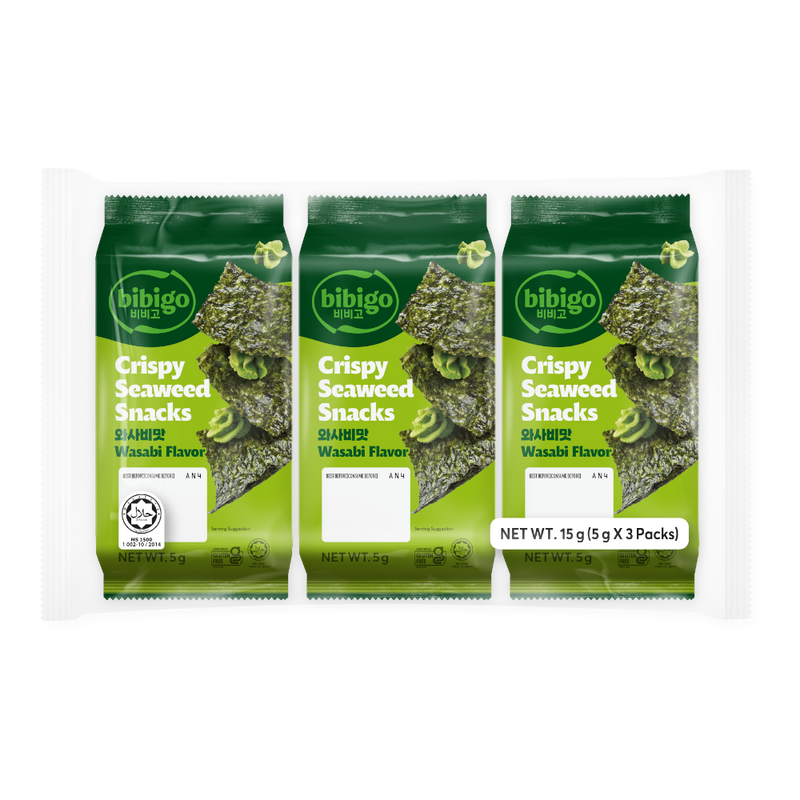 CJ BIBIGO Makanan Ringan Berbumbu Renyah Rasa Wasabi (3pcs) 15g (Kotak 12)