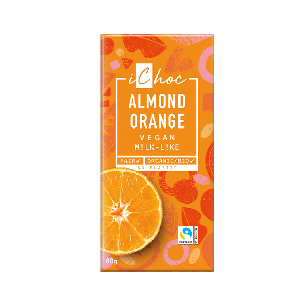 ICHOC Organic Chocolate Bar Almond Orange 80g - Longdan Official