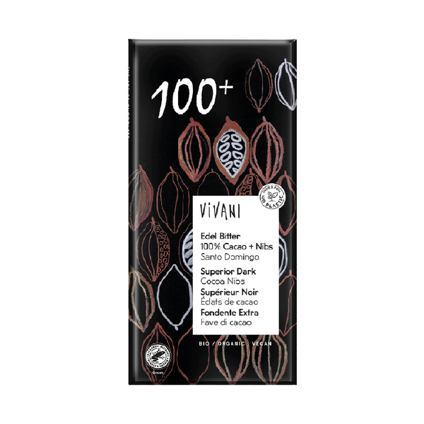 VIVANI Organic Chocolate Superior Dark 100+ With Cocoa Nibs 80g - Longdan Official