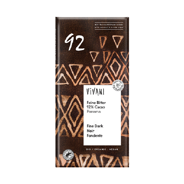 VIVANI Organic Chocolate Fine Dark Coconut Blossom Sugar 92% Cocoa 80g - Longdan Official