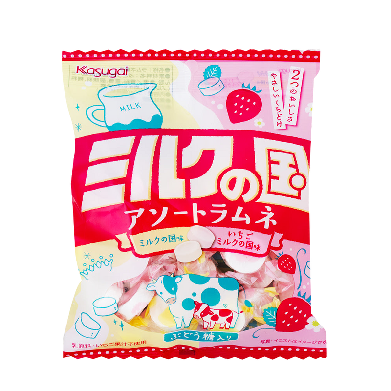 KASUGAI Milk and Strawberry Ramune Candy 50g  (TikTok)