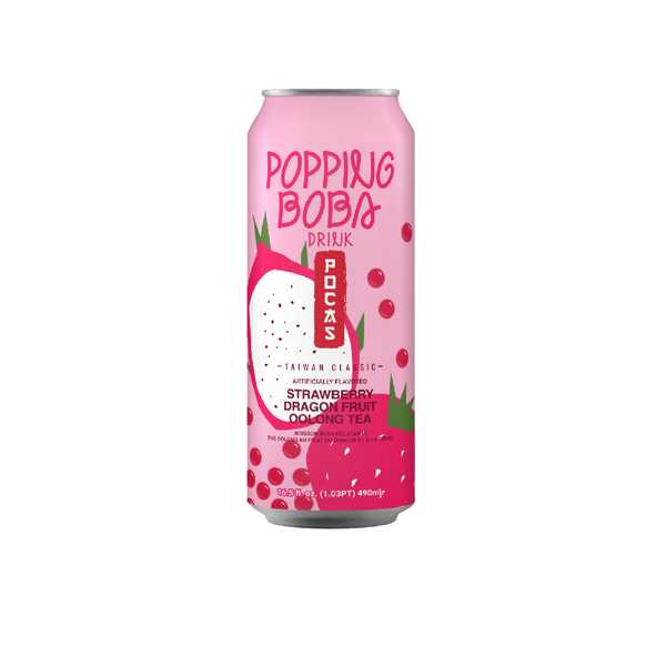 POCAS Popping Boba - Strawberry Dragon Fruit Oolong Tea Drink 490ml