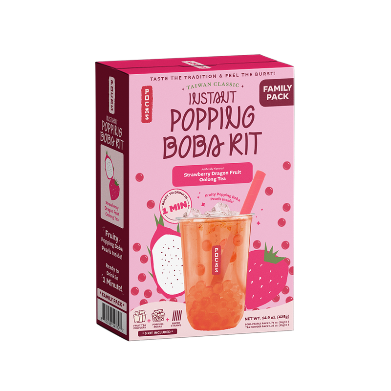 POCAS Popping Boba DIY Kit - Strawberry Dragon Fruit Oolong Tea (5 packs) 425g