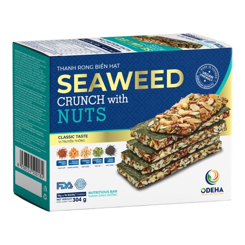 ODEHA Seaweed Crunch With Nuts - Classic Taste (19Gr x 16 bars) (Case 384)