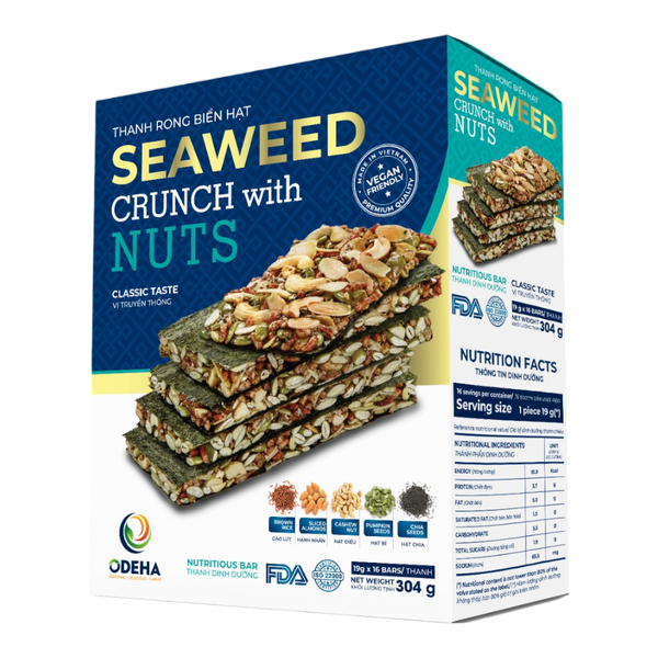 ODEHA Seaweed Crunch With Nuts - Classic Taste (19Gr x 16 bars)