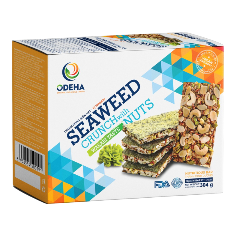 ODEHA Seaweed Crunch With Nuts - Wasabi Taste (19Gr x 16 bars) (Case 384)