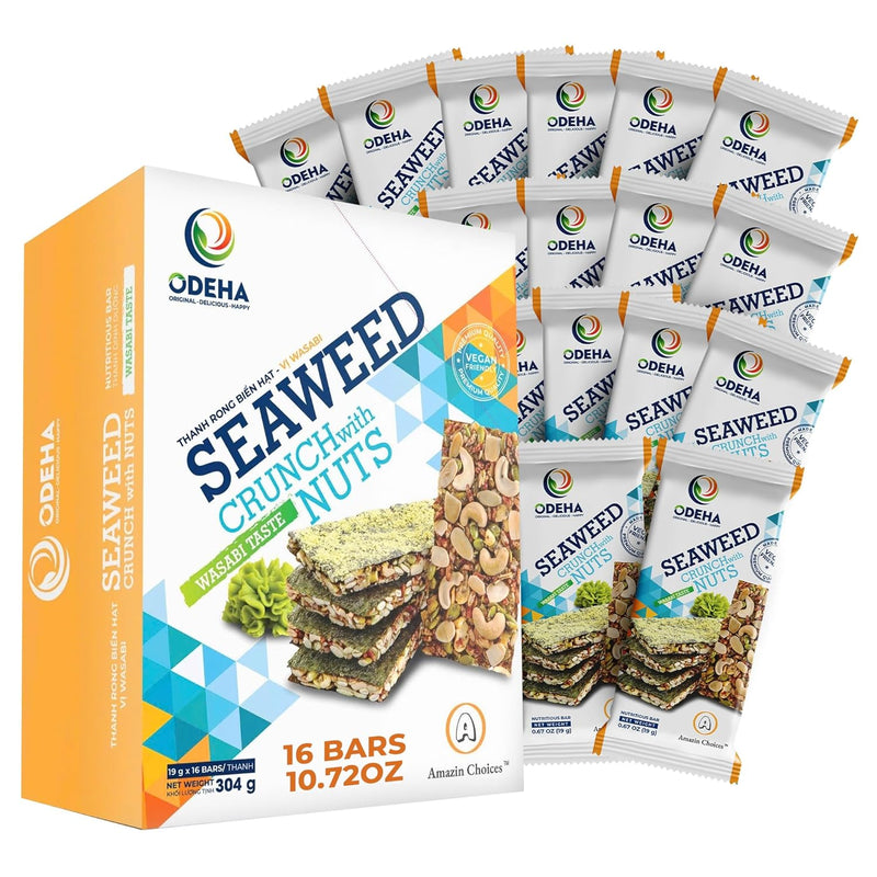 ODEHA Seaweed Crunch With Nuts - Wasabi Taste (19Gr x 16 bars) (Case 384)