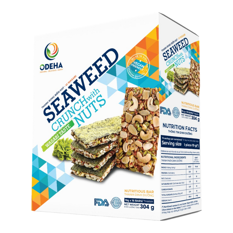 ODEHA Seaweed Crunch With Nuts - Wasabi Taste (19Gr x 16 bars) (Case 384)