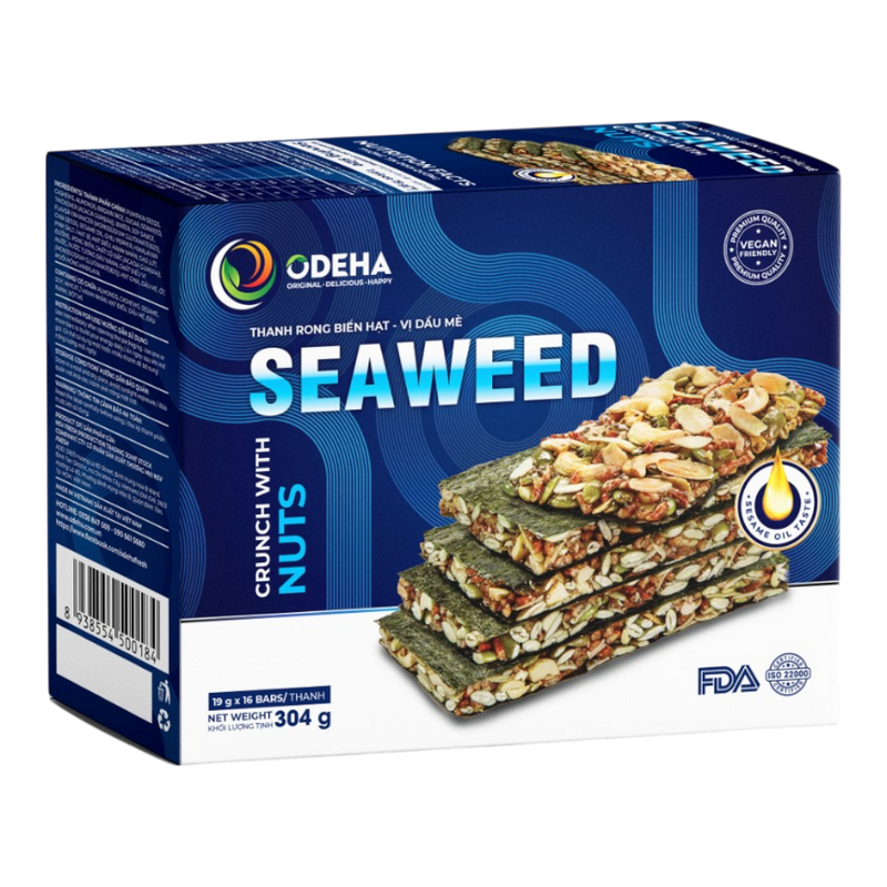 ODEHA Seaweed Crunch With Nuts - Sesame Taste (19Gr x 16 bars) (Case 384)