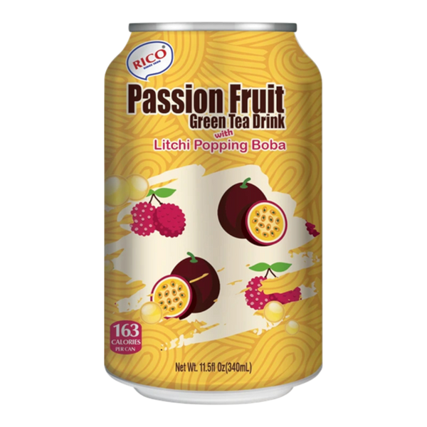 Rico- Passion Fruit Green Tea Drink (with Lychee Popping Boba) 340ml