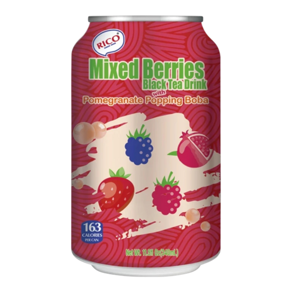 Rico- Mixed Berries Black Tea Drink (with Passion Fruit Popping Boba) 340ml (Case 24)