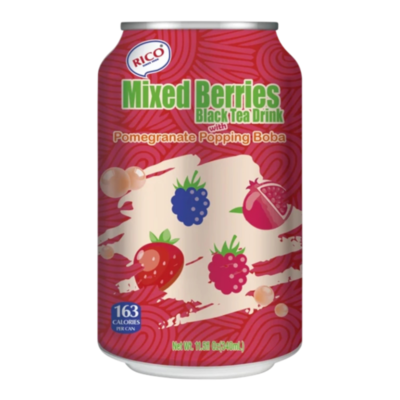 Rico- Mixed Berries Black Tea Drink (with Passion Fruit Popping Boba) 340ml (Case 24)
