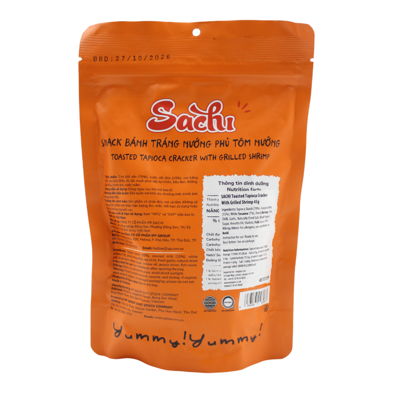 SACHI Toasted Tapioca Cracker With Grilled Shrimp 45g