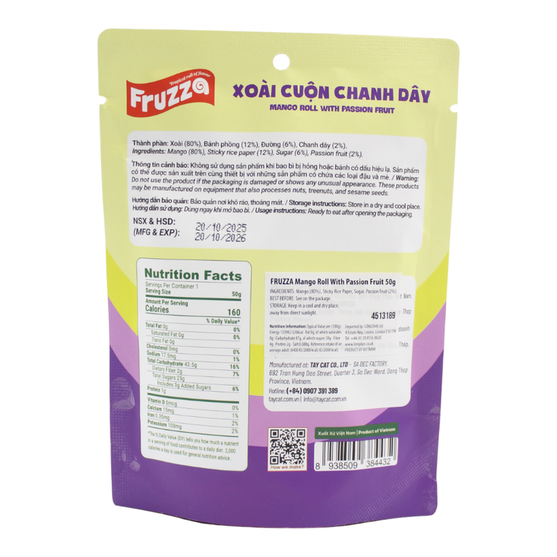 FRUZZA Mango Roll With Passion Fruit 50g (Case 60)