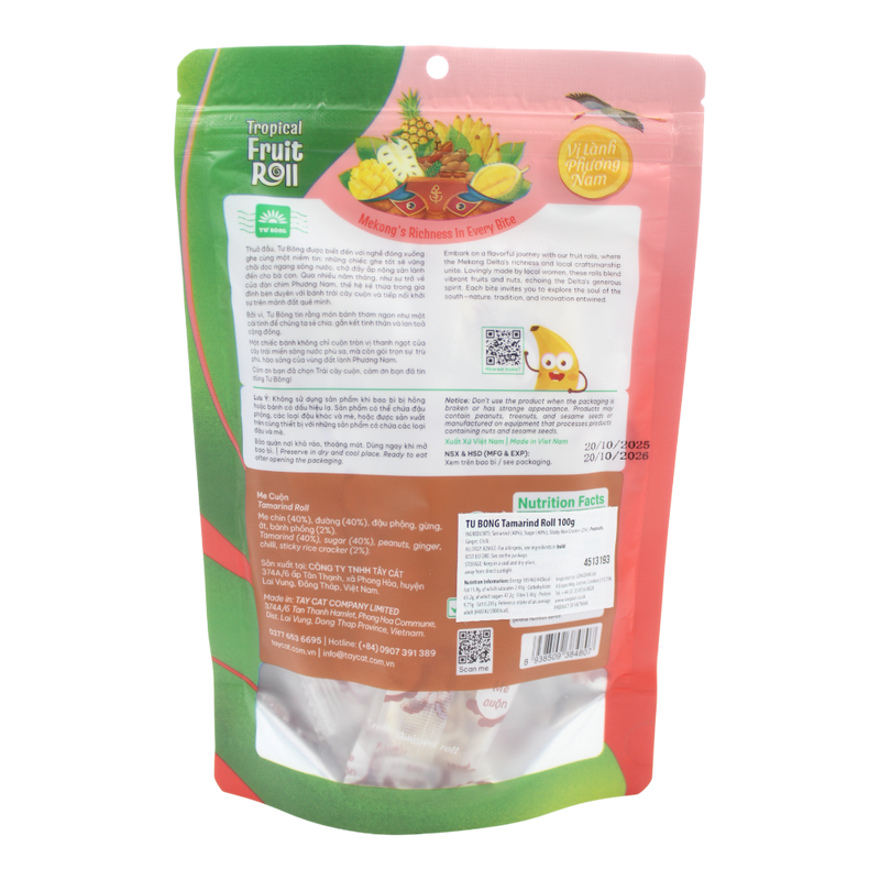 TU BONG Tamarind Roll 100g (Case 50)