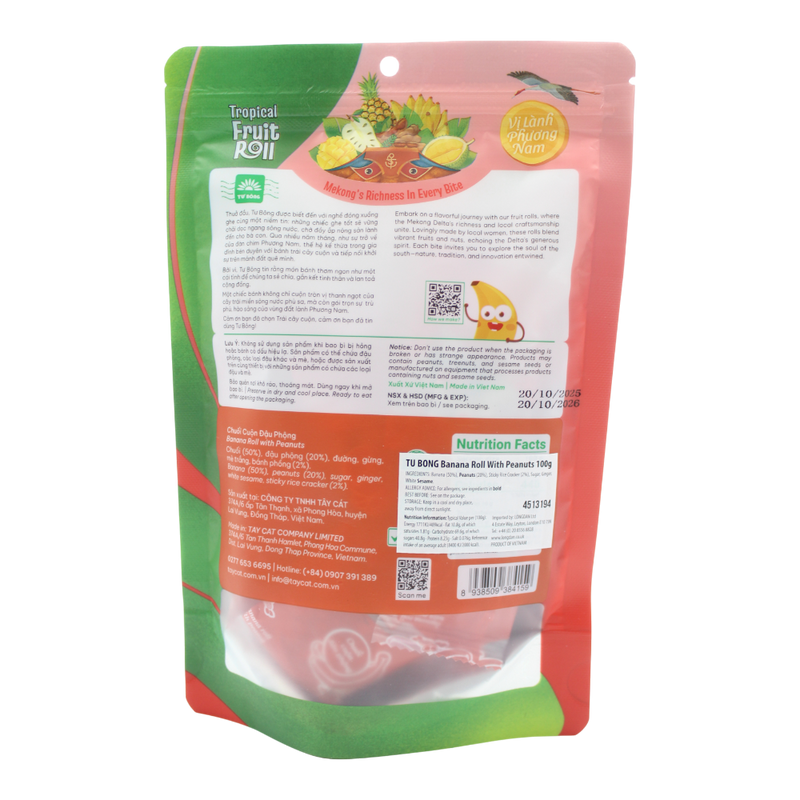 TU BONG Banana Roll With Peanuts 100g (Case 50)