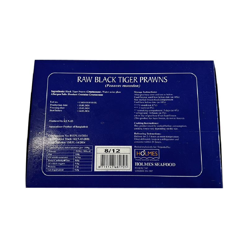 Royal Blue Black Tiger HOSO 8/12 600g net (1kg Gr) (Frozen)