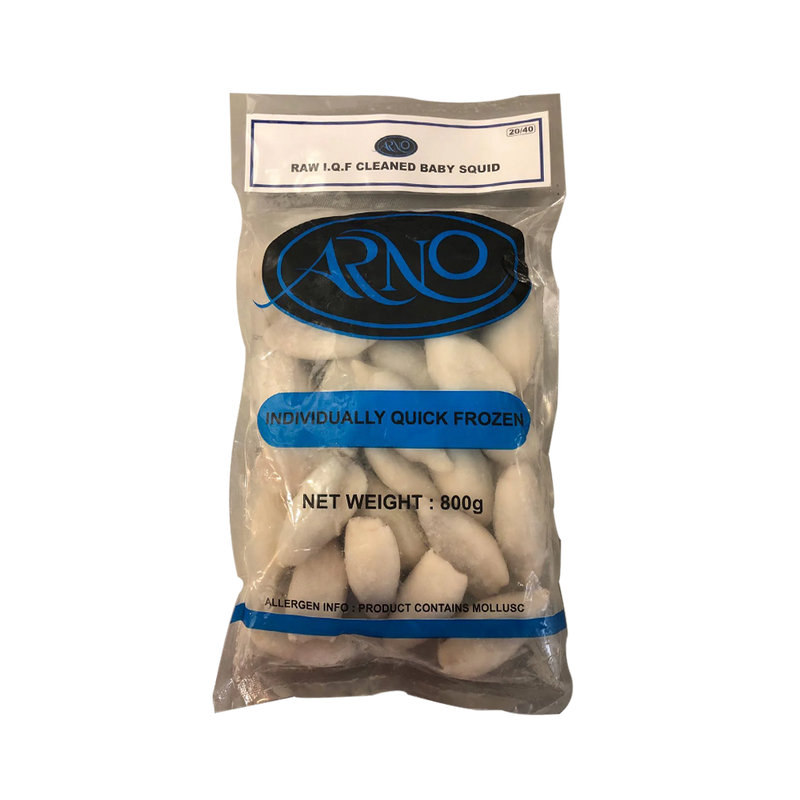 ARNO IQF Whole Cleaned Baby Squid 20/40 1KG (800gnet) (Frozen)