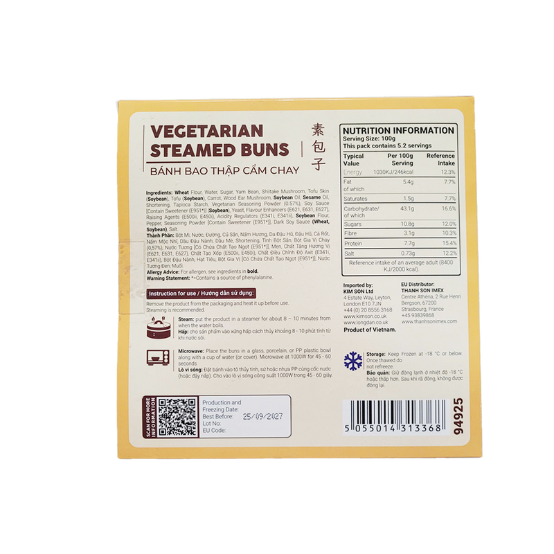 THE PLANTBASE STORE Vegetarian Steamed Buns (4pcs) 520g (Frozen)