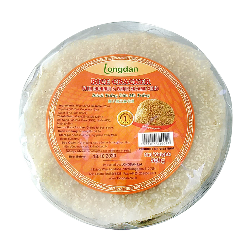 Longdan Rice Cracker With Coconut & White Sesame 22cm 500g (Case 20) - Longdan Official