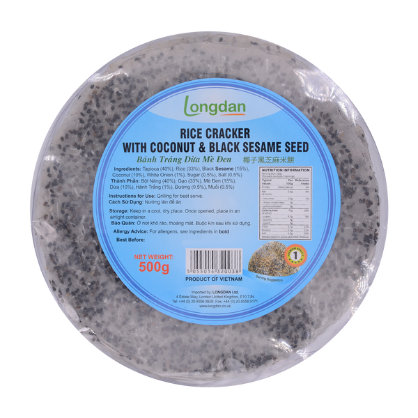 Longdan Rice Craker With Coconut & Black Sesame 22cm 500g (Case 20) - Longdan Official