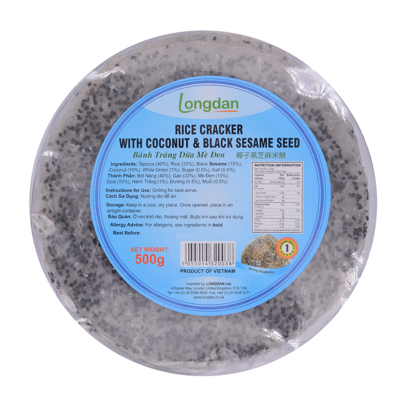 Longdan Rice Craker With Coconut & Black Sesame 22cm 500g (Case 20) - Longdan Official