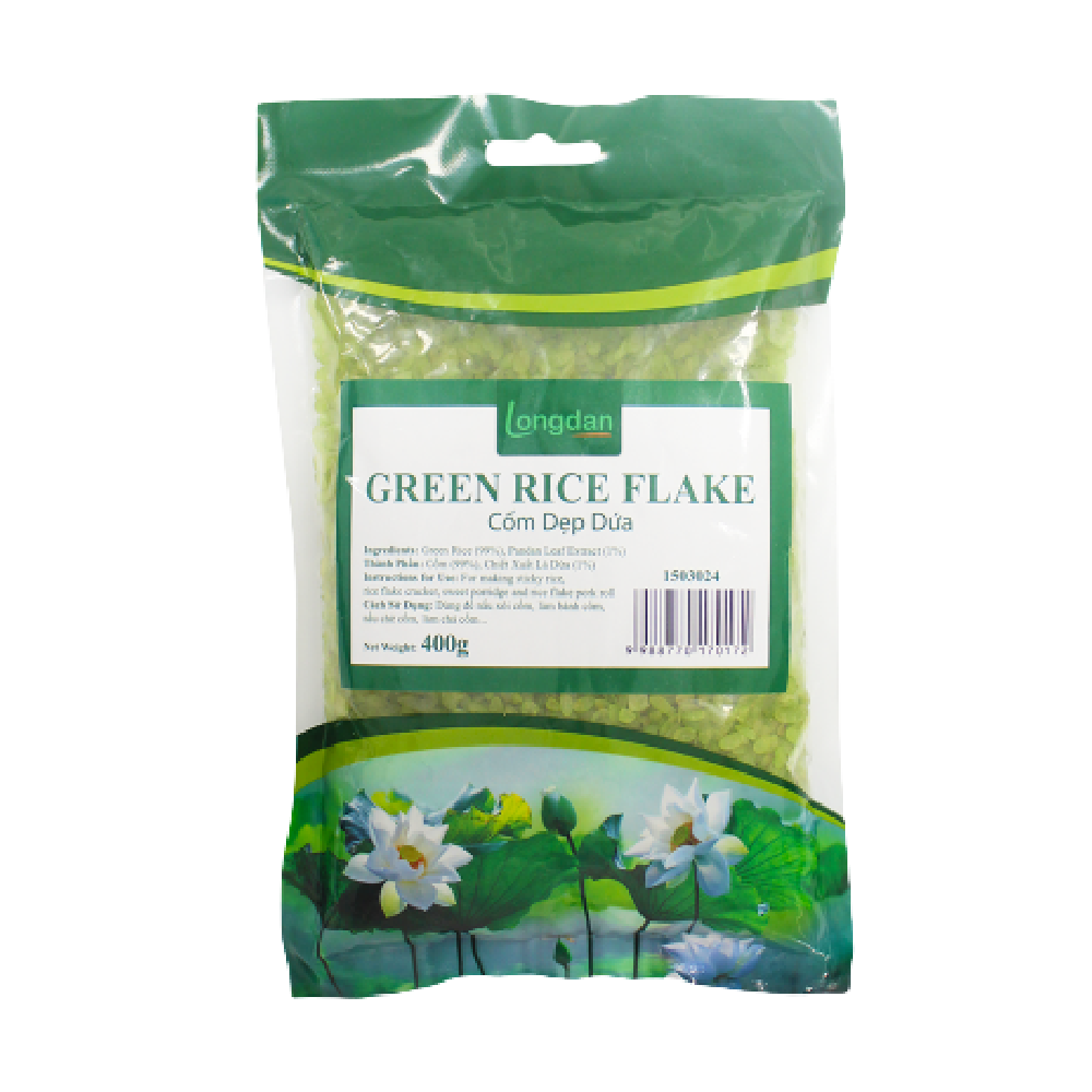 Longdan Green Rice Flake (Com Dep Dua) 400g (Case 25)