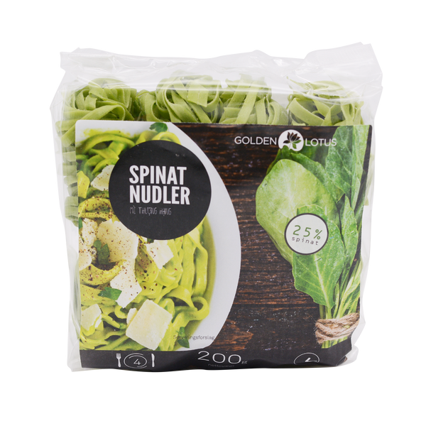 Golden Lotus Nudler, Tørrede Spinatnudler (Spinach Noodles) 200g - Longdan Online Supermarket