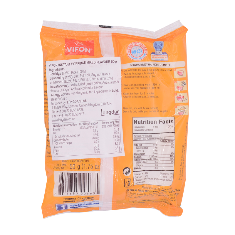 Vifon Inst Rice Porridge Mixed Flavour 50g - Longdan Online Supermarket