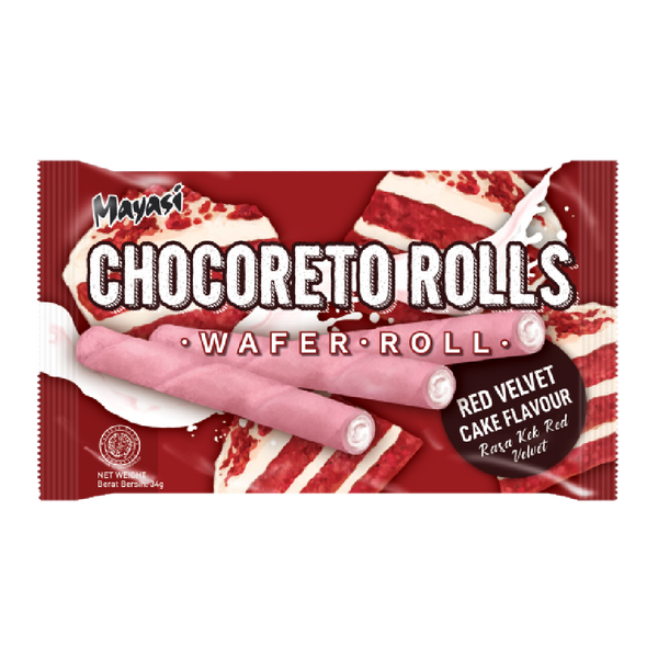 Mayasi Chocoreto Wafer Roll Red Velvet Flavour 34g - Longdan Official