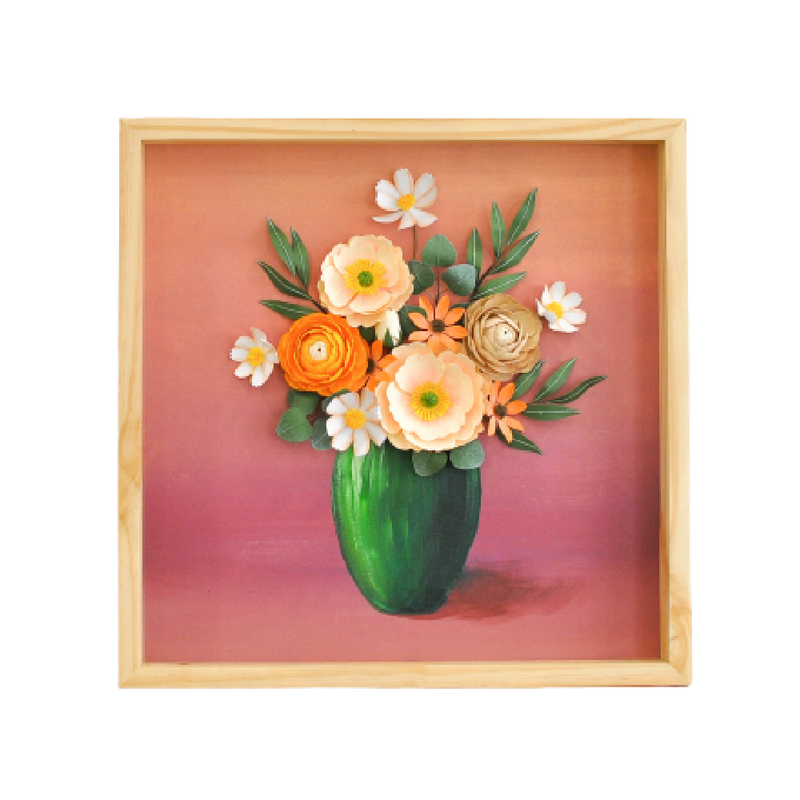 Paper Flowers Shadow Box 40x40 - Spring Vase (Acrylic-Painting) - Longdan Official