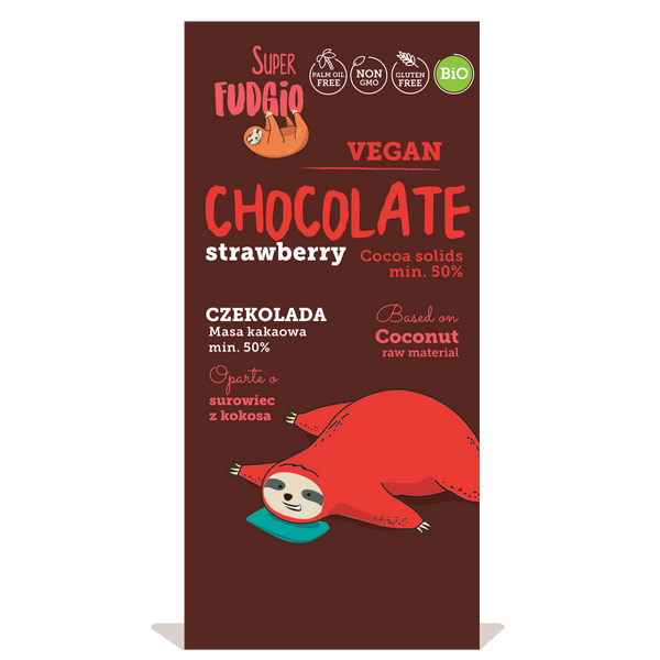 Super Fudgio Organic & Vegan strawberry chocolate with cane sugar 80g - Longdan Online Supermarket